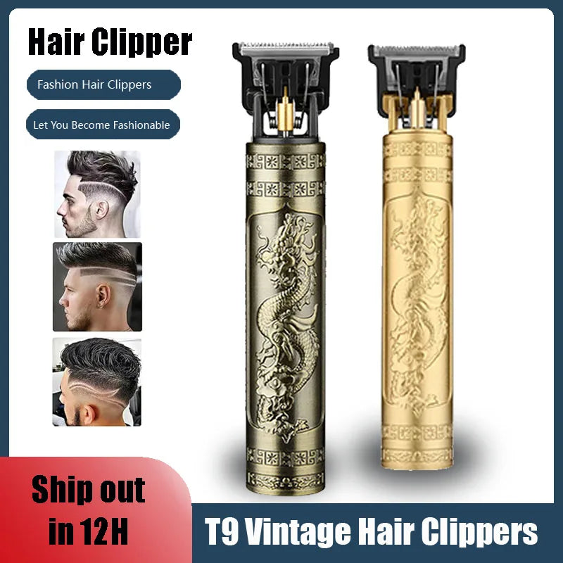 Barbeador Dragon 2024 - Vintage T9 Electric Hair Cutting Machine Hair Clipper Professional Men Shaver Rechargeable Barber Trimmer for Men Dragon Buddha